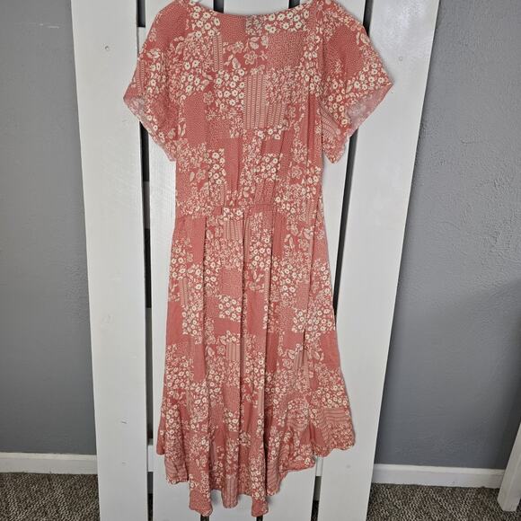Wrangler Retro Floral Patchwork Hi-Low Ruffle Midi Dress XL Pink Western Rodeo - Picture 2 of 12